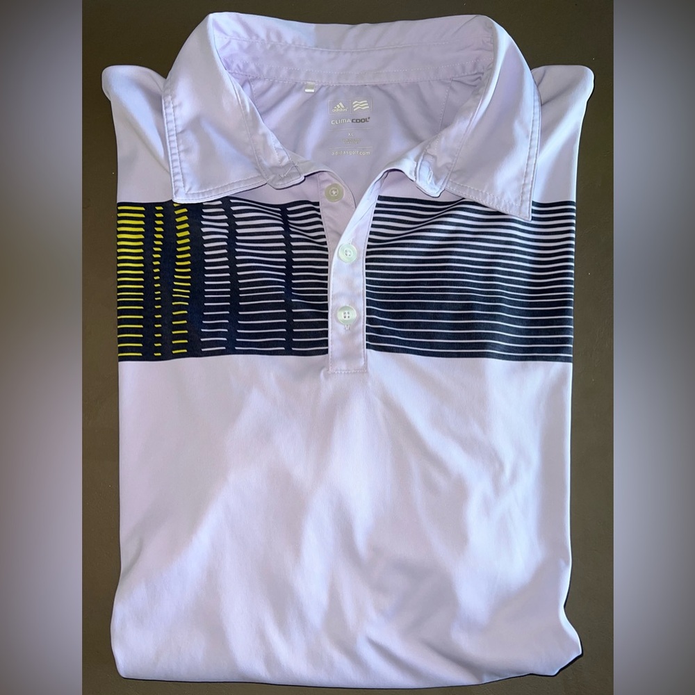 Adidas Men's Lavendar with Black Striped Polo Golf Shirt